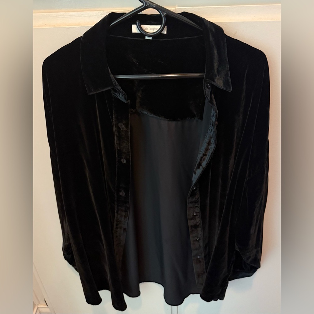 Favorite Daughter Black Velvet Button Down Shirt